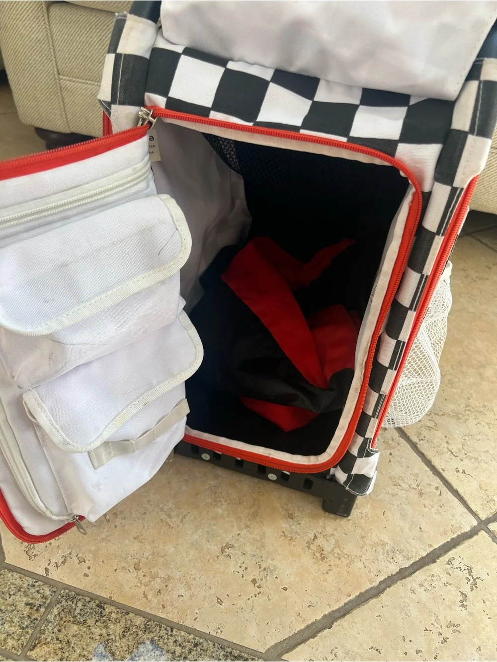 Zuca Rolling Cart - Black & White Checker with Red Accents